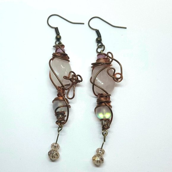 Rose Quartz Mystic Aura Quartz Crystal Earrings - Picture 4 of 7